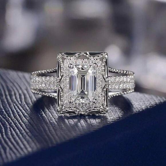 Jewelry | 925 Sterling Silver Square Cut Inlaid Engagement Ring | Poshmark